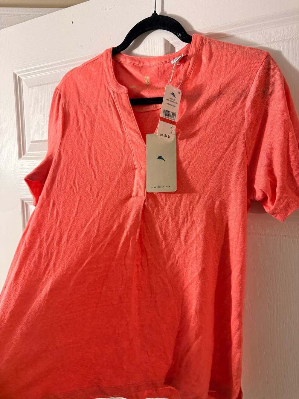 Tommy Bahama Linnea Placket SS Tee Size XS/TP Melon Berry Linen Top